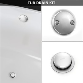 All Metal Tip-Toe Bathtub Drain Kit with Two-Hole Overflow Faceplate and Universal Fine/Coarse Thread Assembly, Bath Tub Drain Kit fits All Bathtub -Chrome Plated