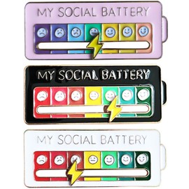 Arturbo 3PCS Cool Fun My Social Battery Slider Enamel Introvert Creative Lapel Pins for Clothing Backpacks Bags Hats Gifts Decoration