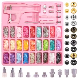 Wokape 280 Sets Plastic T5 Snaps Buttons and 40 Sets Metal Snaps No-Sew Buttons with Snap Pliers, Plastic Snaps Fasteners Button and Leather Snap Metal Snap Buttons Press Studs for Clothes (Pink)