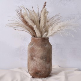 Rustic Farmhouse Ceramic Vase, 9.8" Tall Vintage Pottery Vases, Terracotta Decorative Boho Pampas Flower Vase, Suitable for Home Decor Living Room Entryway Table Bookshelf Mantle Shelf Decor
