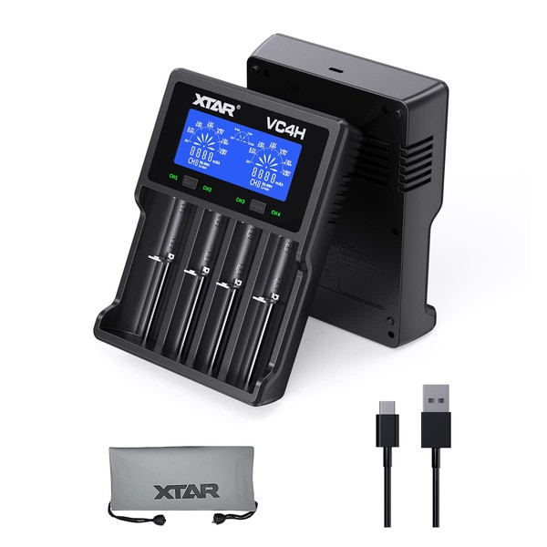 18650 Charger XTAR VC4H Battery Charger 4 Bays New 2021 Updated 21700 Battery Charger USB C Charger Not Including Batteries (VC4H Charger)