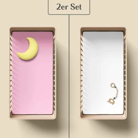 Dudu N Girlie Fitted Sheet Travel Cot Mattress Sheets 95 x 65 - Travel Cot Fitted Sheet 2 Pack Hypoallergenic Baby Cot Sheets Bedding Elasticated Breathable Easy Care (Pack of 2, White & Pink)