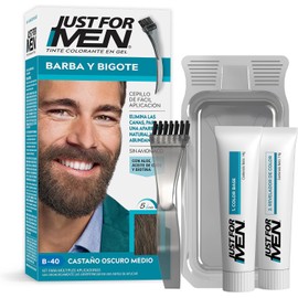 Just For Men Tinte Colorante en Gel para Barba y Bigote,Castaño Oscuro Medio B40,Sin Amoníaco, Con Cepillo De Fácil Aplicación, 66ml