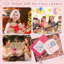 Odaro T02 Thermal Sticker Printer Mini, Portable Print Pod, Sticker Maker with 1 Roll Sticker Paper, Small Sticker Printer Machine Bluetooth for School Note, Journal, Picture Coloring - Pink