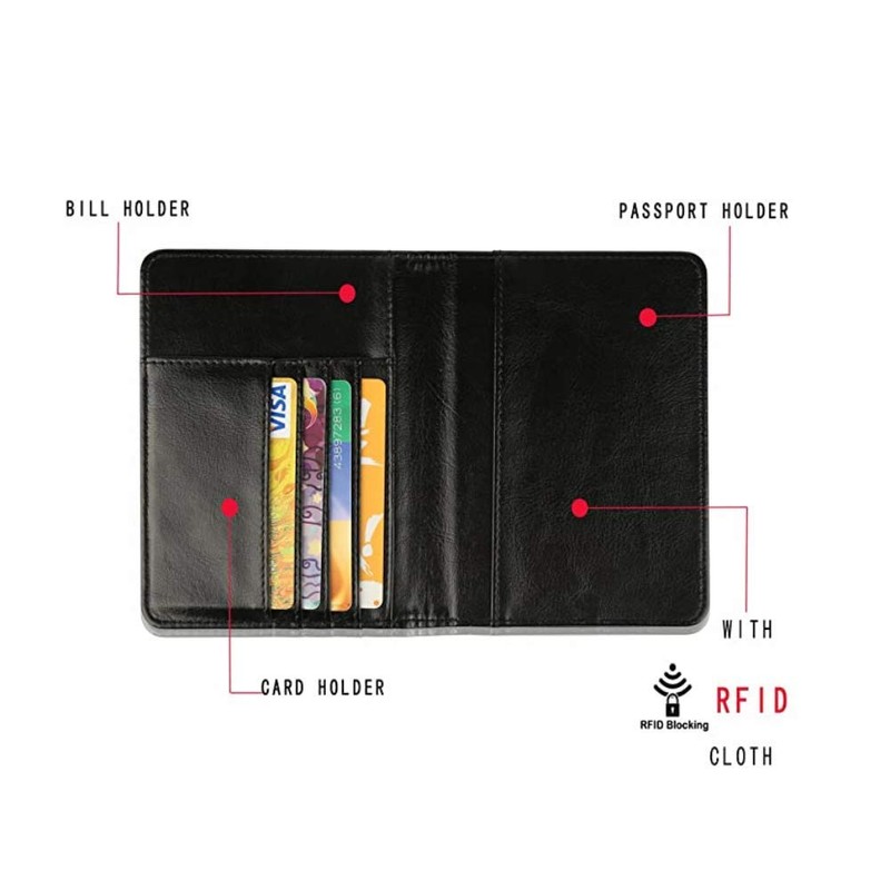 Leather Passport Cover Case RFID Blocking Travel Wallet (Black), black,