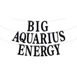 Big Aquarius Energy Banner, temporada de acuario enero/febrero Decoración para tartas de cumpleaños, 12 suministros de decoración para fiestas de cumpleaños, purpurina negra