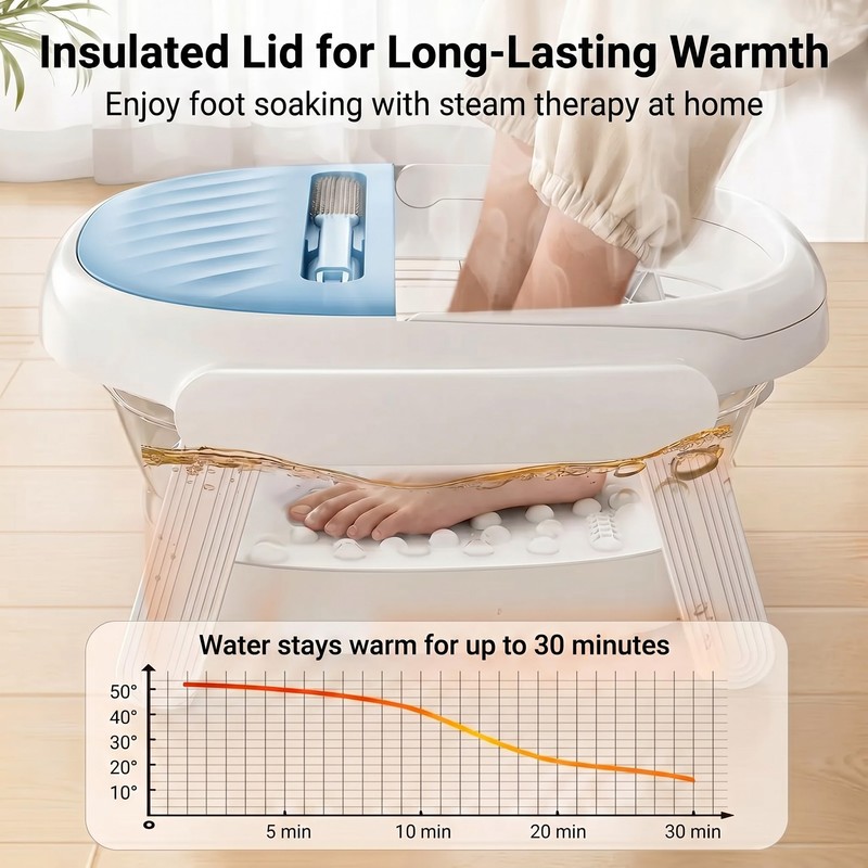 Collapsible Foot Bath Tub with Long Handle Foot Brush, Foldable