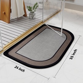 YDKGL Half Circle Bath Mat,Thin Bathroom Rugs Fit Under Door Quick Dry Non Slip Washable Bathroom Mat with Rubber Backing,Absorbent Woven Half Round Shower Mat Rug,Gray Gray Brown