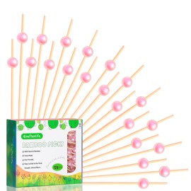 Crafterlife 120pcs Pink Pearl Cocktail Picks Fancy Long Toothpick Stick Skewers, 4.7 Inch, Disposable, Made of Natural Bamboo, for Appetizer Charcuterie Fruit Drinks Sandwich Dessert Food Garnishing