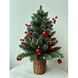 24Inch Mini Christmas Tree Small Tabletop Xmas Decor - Desktop Artificial Christmas Tree for Indoor Bedroom Office Kitchen Decoration (Green with Snow)