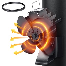 Drcokars Magnetic Fireplace Fan, 3-in-1 Stove Fan Without Power, 4 Blades Quiet Fireplace Fan for Fireplace/Fireplace/Stove/Wood/Stove Pipe/Chimney Pipe, with 1 Replacement Ring