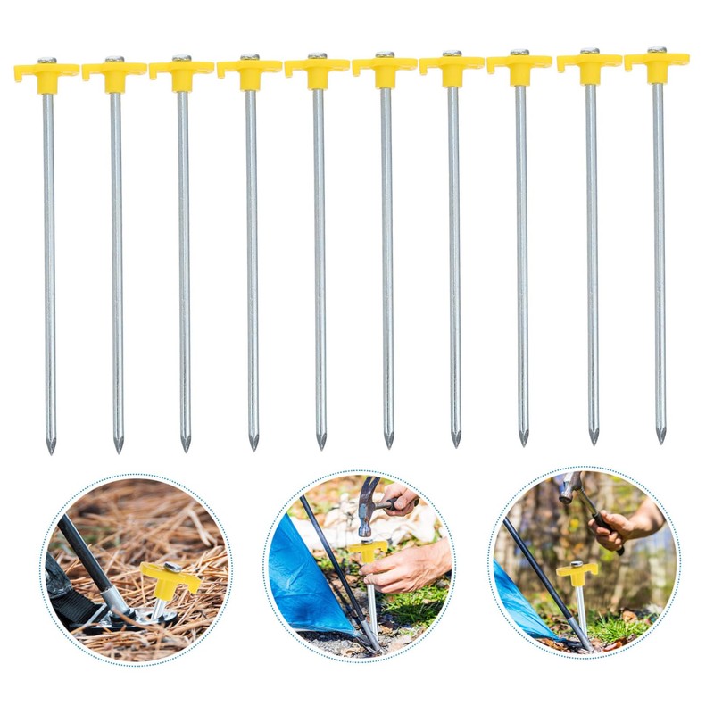 Kisangel Camping Tent Stakes 10 Pack Steel Ground Nails Large