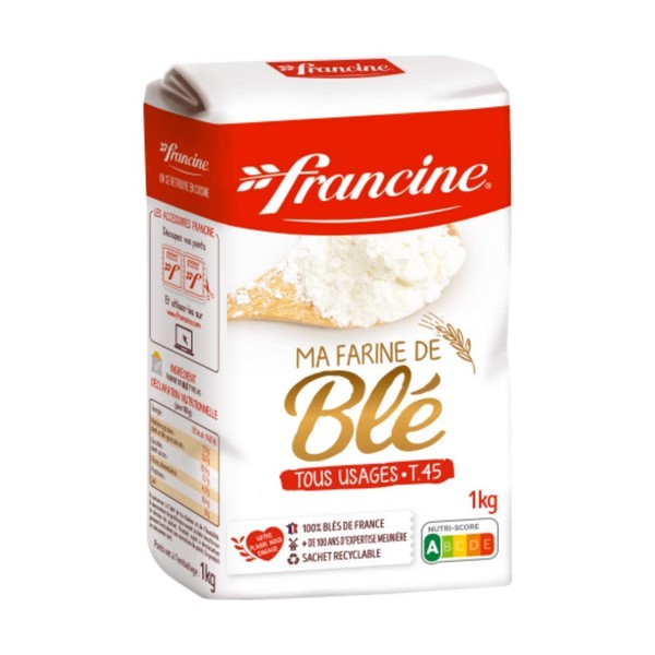 Francine Farine de Ble Tous Usages - French All Purpose Wheat Flour - 2.2 lbs (Pack Of 2)