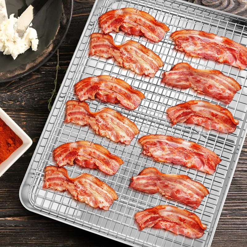 Stainless Steel Baking Sheet with Rack Set, E-far 12.4”x9.7” Cookie
