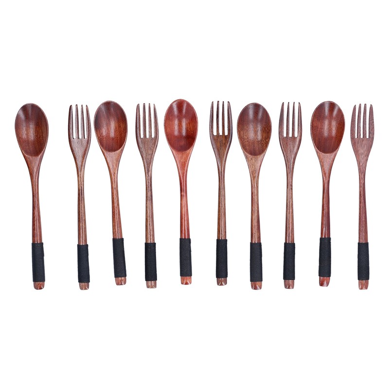 Wooden Tableware Set EcoFriendly Spoon Fork Reusable Hand Made Utensils