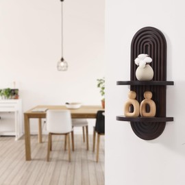 SweetSage Boho Wall Shelf with Arched Wood Design Mid-Century Rainbow Decor Floating Shelves for Home Bedroom Living Room Nursery Office Dark Brown