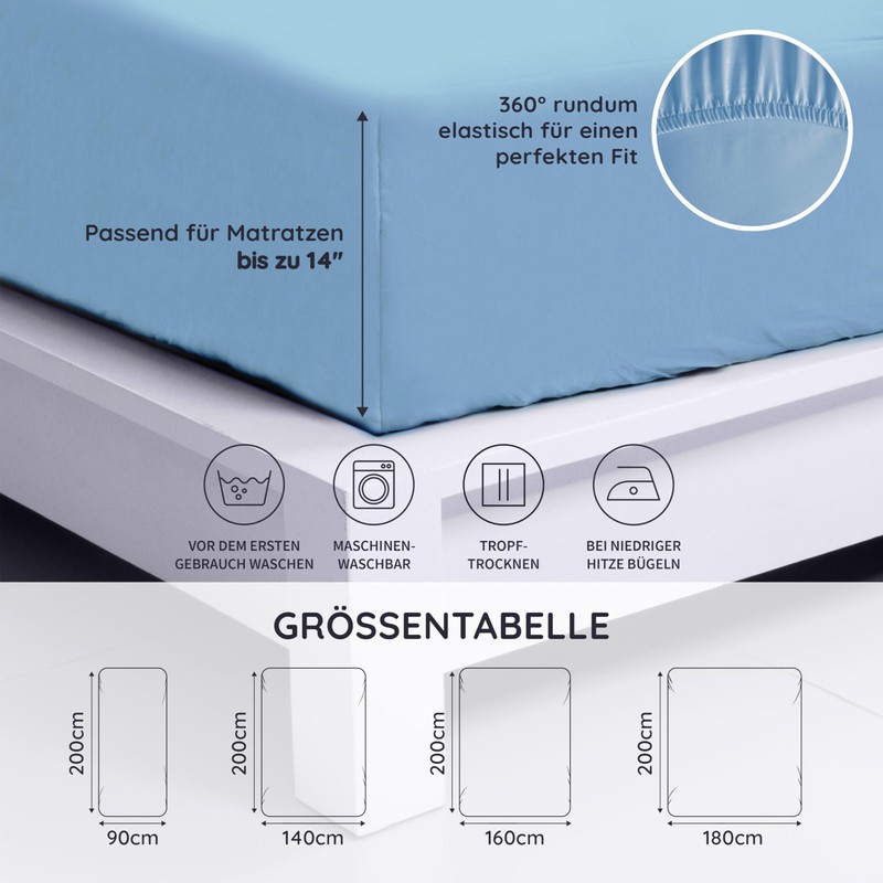 Fitted Sheet, Light Blue, Fitted Sheet Topper 180 x 200