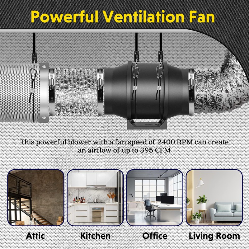 iPower 6 Inch Inline Duct Fan 395 CFM Ventilation Exhaust