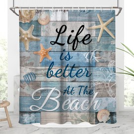 AAtter Beach Shower Curtain Nautical Coastal Blue Aqua Decorative Summer Seashell Fish Tropical Hawaiian Sea Conch Starfish Ocean Theme Scene Barn Wood Home Bathroom Decor Bathtub Set, 60x72, Rustic