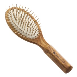 Antistatic Olive Wood Hair Brush with Olive Wood Pins - Luxury Hair Care Gift 22cm Green
