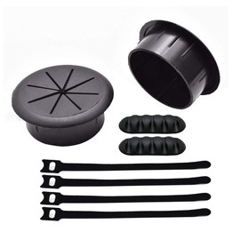 2 Inch(50mm) Black Flexible Desk Hole Cover Grommets and Cable Organizer Kits for Desktop Equipment Wiring Management and Protection (2pcs Desk Grommets + 2pcs 5 Slots Clips + 4pcs Reusable Ties)