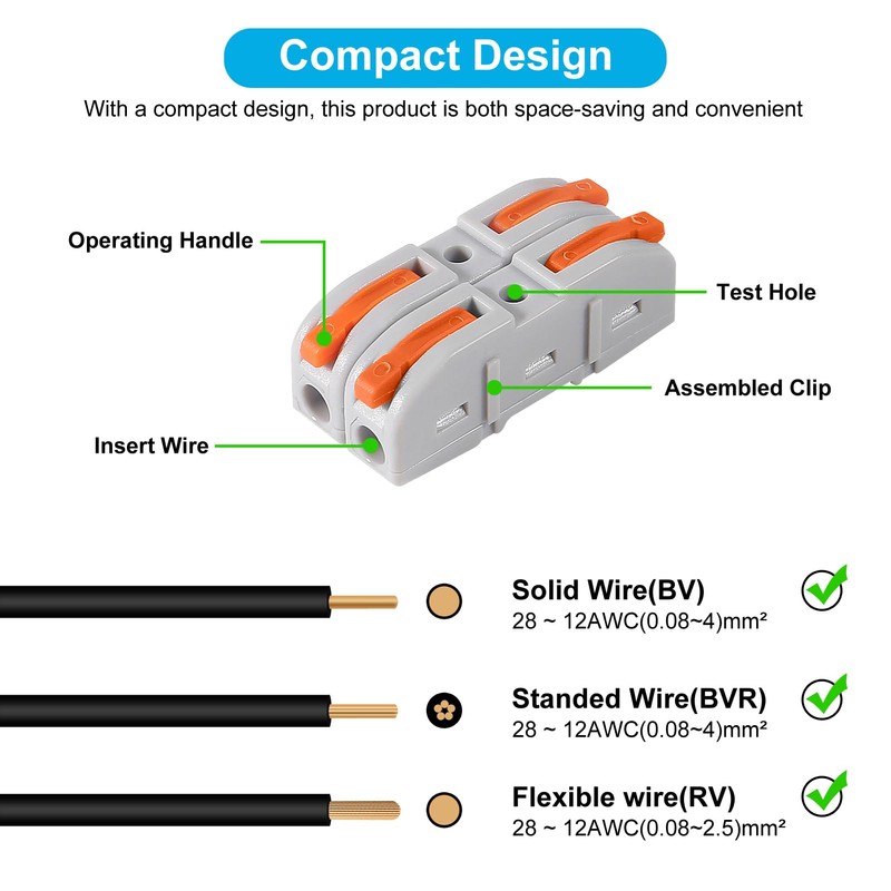 QCCAN 50pcs Lever Wire Connectors, 1 to 1 Inline Assemblable