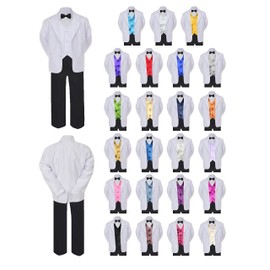 6pc Baby Toddler Boy Teen Formal Black & White Suit Set Satin Vest Sm-20