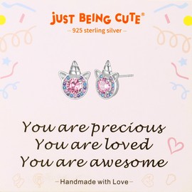 Birthstone Earrings for Girls, 925 Sterling Silver Stud Earrings for Women, Unicorn Gifts for Girls, Cubic Zirconia Studs Earrings, Unicorn Birthday Christmas Gifts for Teens Women-October