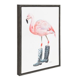 Kate and Laurel Sylvie Flamingo in Boots Framed Canvas Wall Art by Jennifer Redstreake Geary, 18x24 Gray