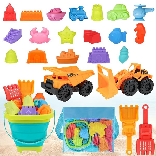 Beach Toys Set for Kids, 24Pcs Sand Toys with Collapsible