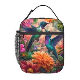 VANZEV Insulated Lunch Box for Women Men, Hummingbird Floral Lunch Box Reusable Portable Lunch Bag Cooler Tote Waterproof Lunch Container for Office Picnic Work Travel Hiking,Hummingbird