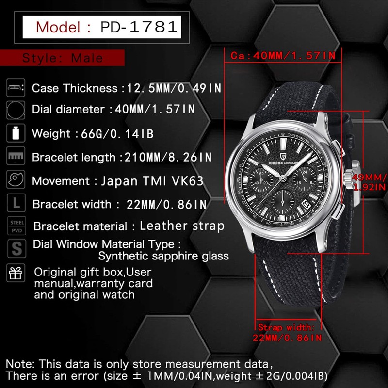 Pagani Design Japan Herrenuhr, Saphirglas, 100 Meter wasserdicht, Luxus Quarzuhr