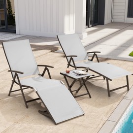 Crestlive Products Folding Patio Chaise Lounge Chair for Outside, Aluminum Pool Recliner Chair, Adjustable 8 Positions Assemble-Free