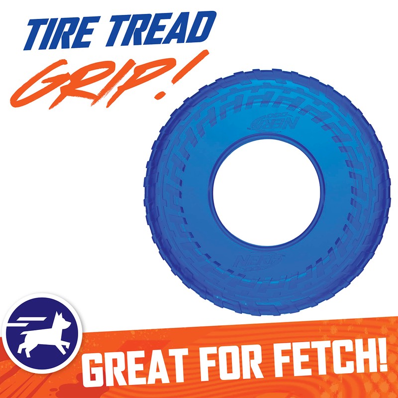 Nerf Dog 10in Enhanced Translucent TPR Tire Flyer - Blue,Medium