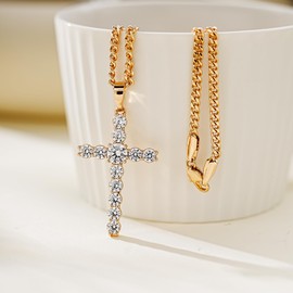 AHSIWC Silver Gold Plated Cubic Zirconia Cross Necklaces for Women | Cross Faith Pendant and Cuban Chain Jewelry Gifts