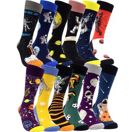HSELL Funny Men Women Astronaut Pattern Dress Socks Novelty Universe Space Crazy Design Cotton Socks Fun Gifts (12 Pairs Astronaut Assorted)