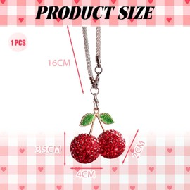 Cherry Car Hanging Ornament, Cute Crystal Car Hanging Accessories, Cherry Car Accessories Lucky Car Interior Decor Accessories Pendant Charm Backpack Hanging Charm (Red)