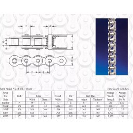 PACIFIC #25 Nickel Plated Riveted Roller Chain 10FT Roll