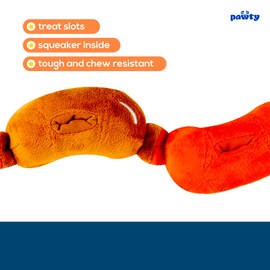 PAWTY Sausage Interactive Dog Toy with Crinkle Paper - Puppy Birthday Gift Treat Slots for Mental Enrichment - Cute Chew Toy Small Medium Dogs - Durable Reinforced Tug Toy for Aggressive Tough Biter