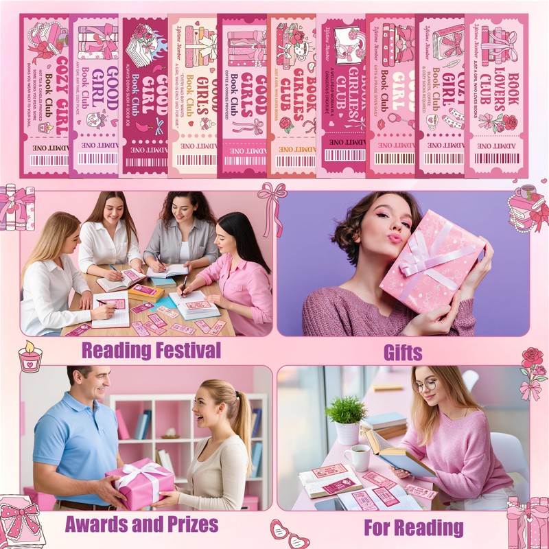 Laffact Pink Bow Book Club Bookmarks, 120Pcs Book Lover Read
