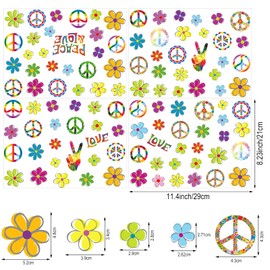 108 Pieces 60's Party Groovy Hippie Theme Decoration Car Sticker Retro Flower Colorful Peace Sign Decal Art for Home Laptop Luggage Multicolored