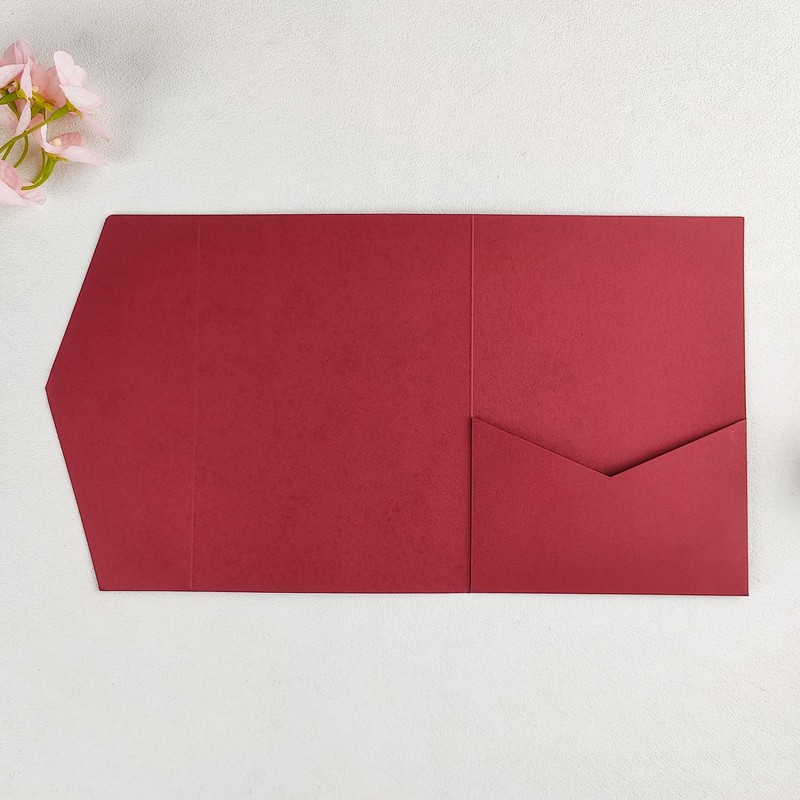 20 PCS Burgundy Tri-fold Laser Cut Wedding Invitation Pockets for
