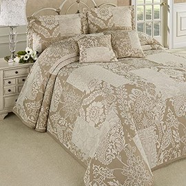 Touch of Class Vintage Floral Paisley Medallion Maisonette Ivory Taupe Cal King Bedspread