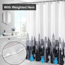 Lkw Ogechi 200 CM Drop Waterproof White Shower Curtain Tower Pattern, 300 CM Extra Wide Wet Room Polyester Fabric Shower Curtain, Heavy Duty Mildew Proof Polyester Bathroom Curtains (180x200cm)