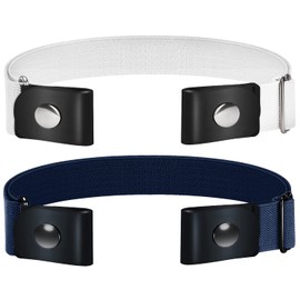 TOURZOO Buckle Free Elastic Belt Invisible Stretch Slim Waist Belt for Jeans Pants Dresses Women/Men No Hassle 2 Pack (Blue+White) One Size Belt-2P-Blue+White