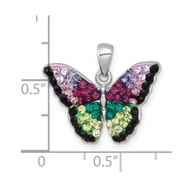 JewelryWeb 20.5mm 925 Sterling Silver Rhodium Plated Multi Color Crystal Butterfly Angel Wings Pendant Necklace-Pendant for Women