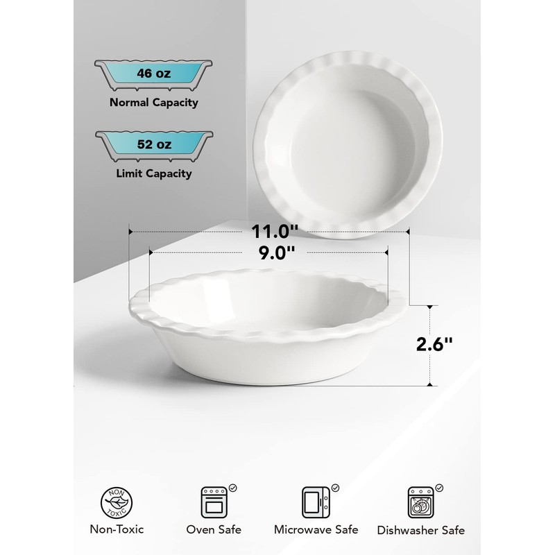 LE TAUCI Ceramic Pie Pans Plate for Baking, 9 inch