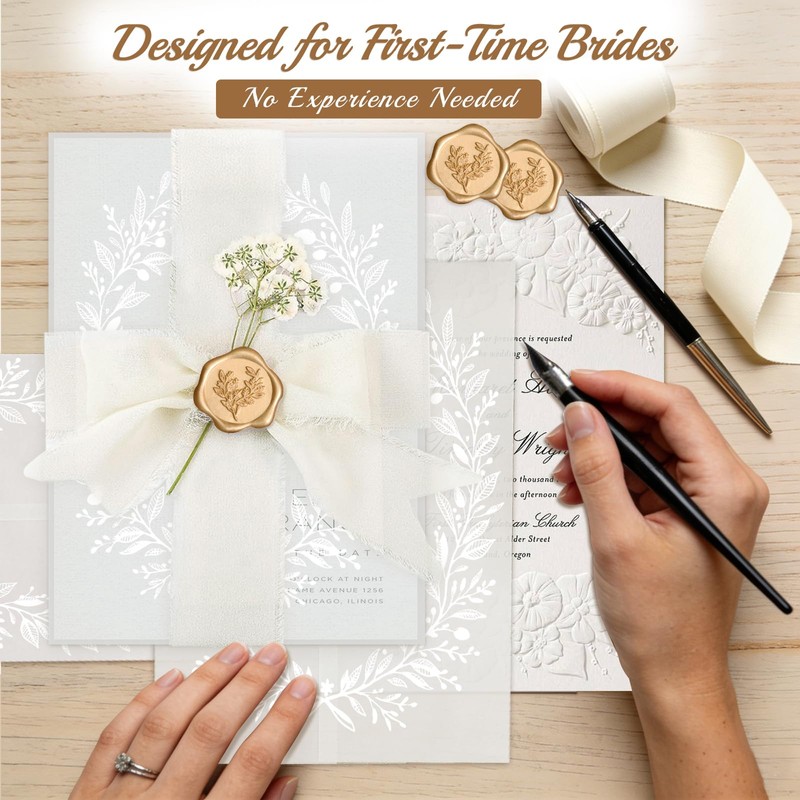 Dadoudou 50 Set Wedding Invitation Kit, Pre-Folded Vellum Jackets for