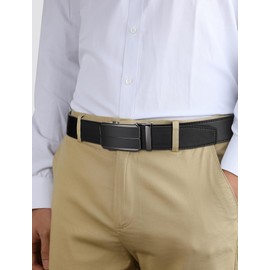 SKiporty Mens Belt Leather with Automatic Buckle Adjustable Ratchet Belts for Men Dress Casual Jeans Trim to Fit,32" to 38",Z-Black