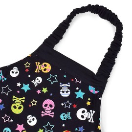 Colorful Candy Style N1226240 Kids’ Apron With Triangular Kerchief Included, Easy to Put On and Remove, For Heights 39.4-47.2 inches (100-120 cm), Stylish Skulls and Twinkling Stars, Black